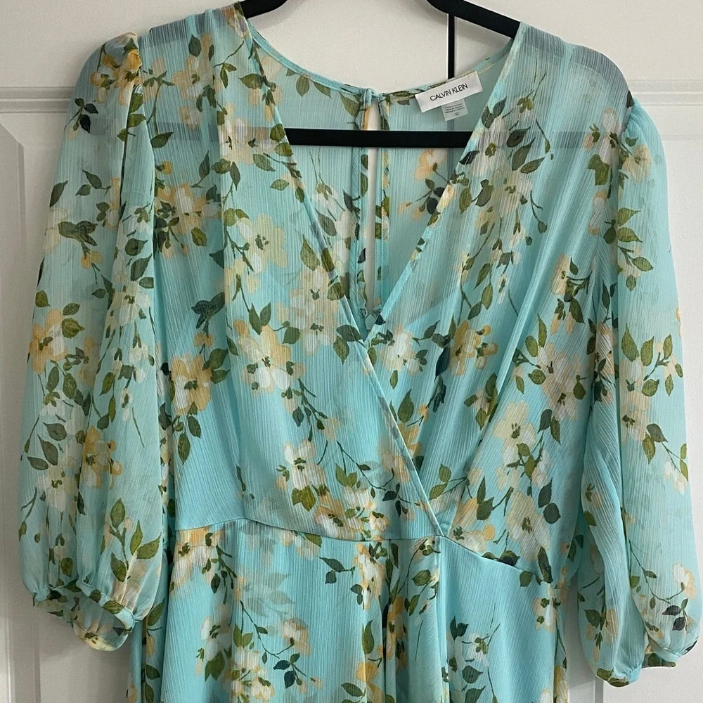 Calvin Klein Aqua Floral High Low Dress - Picture 5 of 5